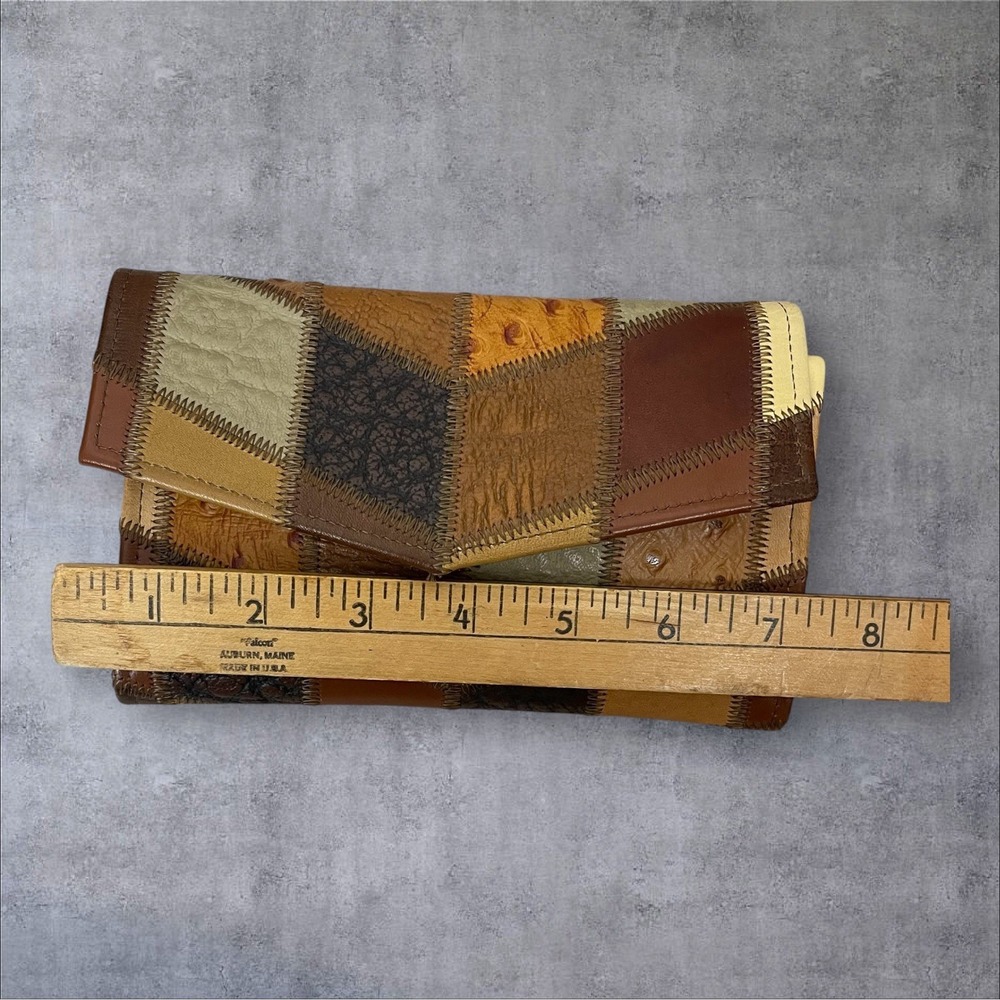 Vtg Tony Lama Patchwork Leather Trifold Wallet 7" Checkbook Western Accessory - Picture 4 of 6
